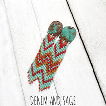 Load image into Gallery viewer, Patina Copper beaded earrings. Indigenous handmade.