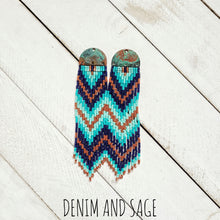 Load image into Gallery viewer, Patina copper blue beaded earrings. Indigenous handmade.