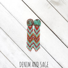 Load image into Gallery viewer, Patina Copper beaded earrings. Indigenous handmade.