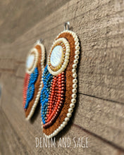 Load image into Gallery viewer, Rusy flower (smaller) applique beaded earrings. Indigenous handmade.
