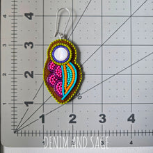 Load image into Gallery viewer, Neon flower (smaller) applique beaded earrings. Indigenous handmade.