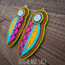 Load image into Gallery viewer, Neon flower (larger) applique beaded earrings. Indigenous handmade.