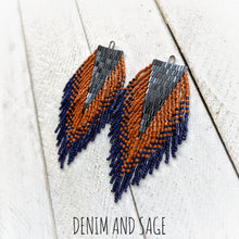Load image into Gallery viewer, Navy and brown beaded earrings. Indigenous handmade.