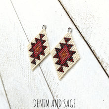 Load image into Gallery viewer, Dark red and burnt orange beaded earrings. Indigenous handmade.
