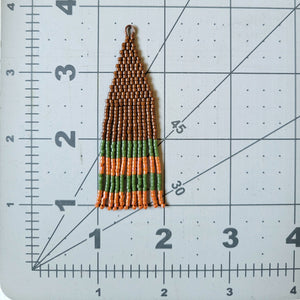 Fall brown, green, and orange beaded earrings. Indigenous handmade.