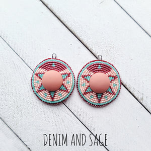 Peach, Red and seafoam beaded earrings. Indigenous handmade.