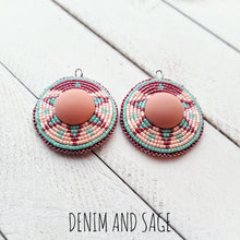 Load image into Gallery viewer, Peach, Red and seafoam beaded earrings. Indigenous handmade.
