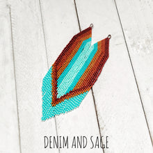 Load image into Gallery viewer, Rust and aqua beaded earrings. Indigenous handmade.
