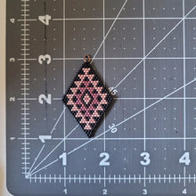 Load image into Gallery viewer, Matte black and rose gold double diamond beaded earrings. Indigenous handmade.
