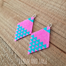 Load image into Gallery viewer, Hot magenta and turquoise earrings. Indigenous handmade.
