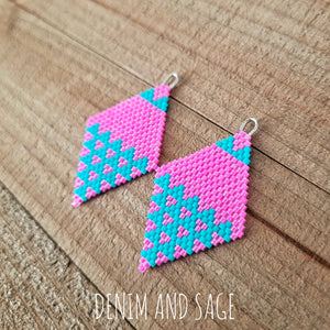 Hot magenta and turquoise earrings. Indigenous handmade.