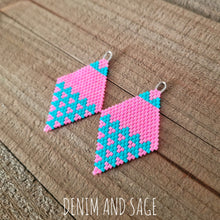 Load image into Gallery viewer, Neon pink and turquoise earrings. Indigenous handmade.
