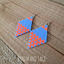 Load image into Gallery viewer, Periwinkle and orange earrings. Indigenous handmade.
