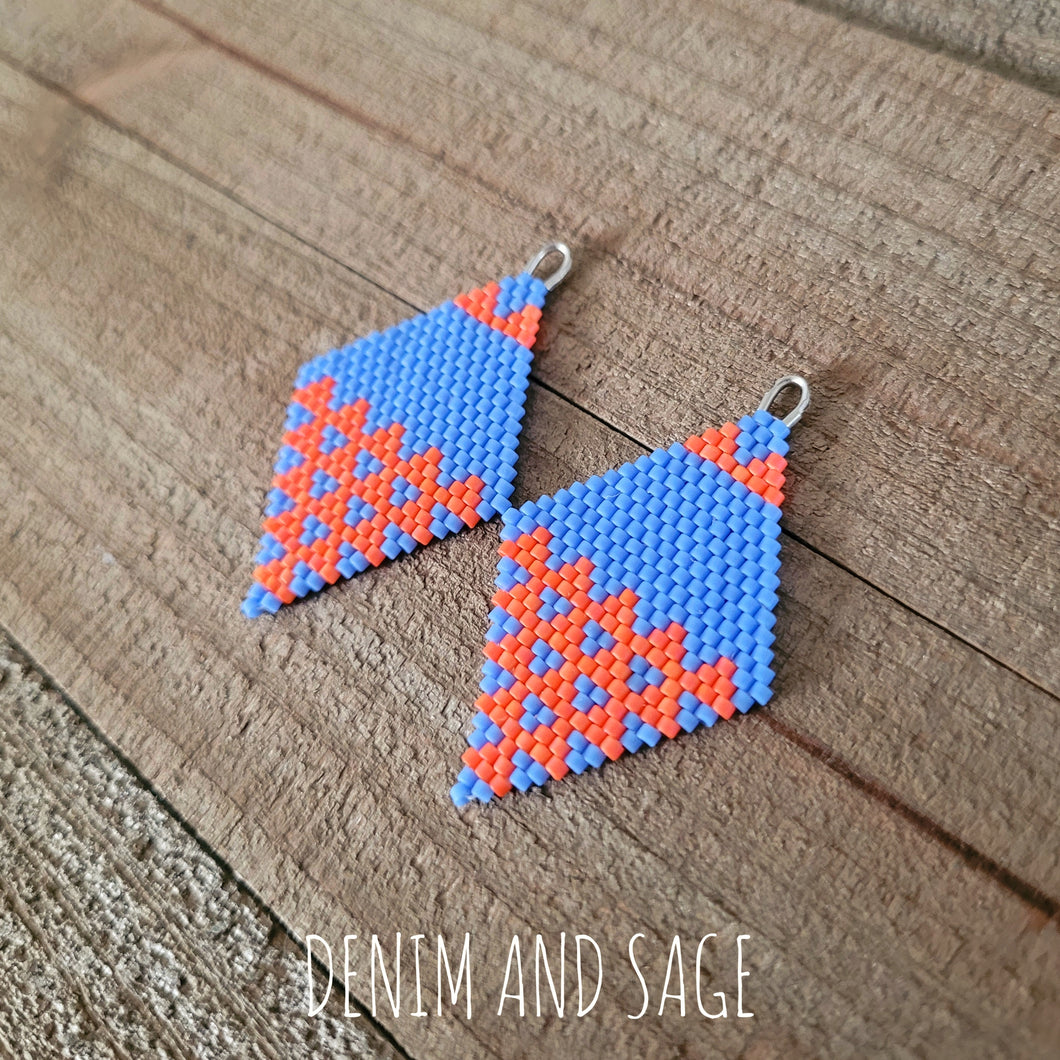 Periwinkle and orange earrings. Indigenous handmade.