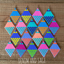 Load image into Gallery viewer, Neon green and cyan blue earrings. Indigenous handmade.
