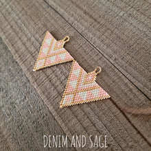 Load image into Gallery viewer, Cream, pink and gold triangle beaded earrings. Indigenous handmade.
