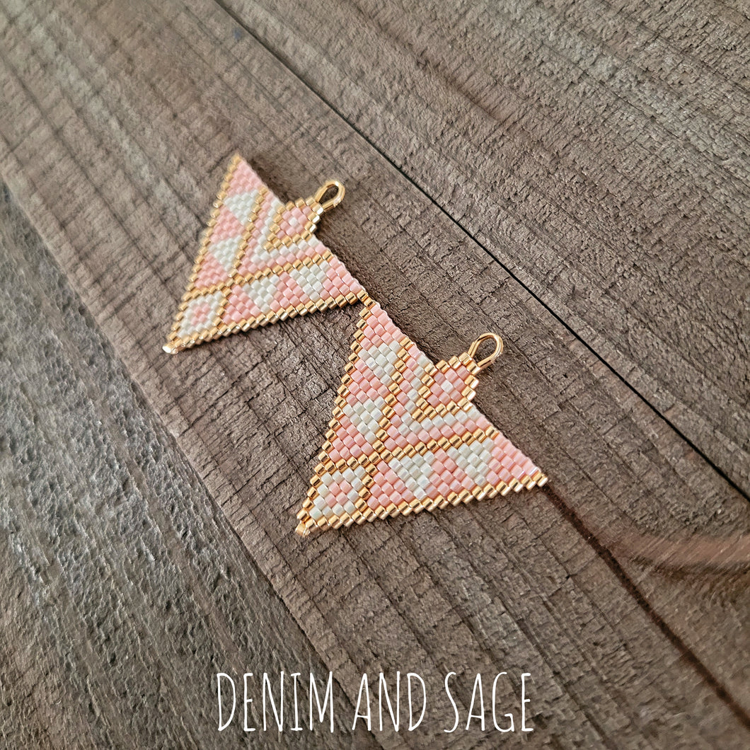 Cream, pink and gold triangle beaded earrings. Indigenous handmade.