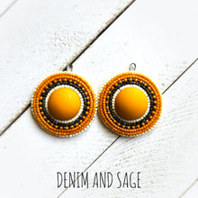 Load image into Gallery viewer, Black, cream and mustard earrings. Indigenous handmade.
