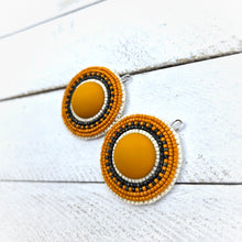 Load image into Gallery viewer, Black, cream and mustard earrings. Indigenous handmade.
