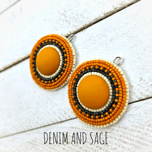 Load image into Gallery viewer, Black, cream and mustard earrings. Indigenous handmade.
