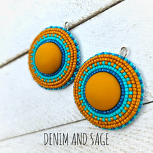 Load image into Gallery viewer, Seafoam and mustard earrings. Indigenous handmade.
