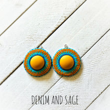 Load image into Gallery viewer, Seafoam and mustard earrings. Indigenous handmade.
