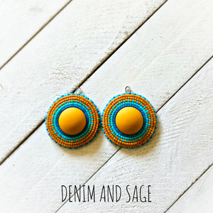 Seafoam and mustard earrings. Indigenous handmade.