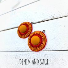 Load image into Gallery viewer, Orange, dark red rust and mustard earrings. Indigenous handmade.
