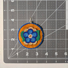 Load image into Gallery viewer, Blue flower applique beaded earrings. Indigenous handmade.
