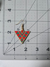 Load image into Gallery viewer, Red and green triangle beaded earrings. Indigenous handmade.
