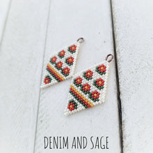 Load image into Gallery viewer, Red yellow and green flower beaded delica earrings. Indigenous Handmade
