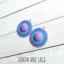 Load image into Gallery viewer, Purple and seafoam earrings. Indigenous handmade.
