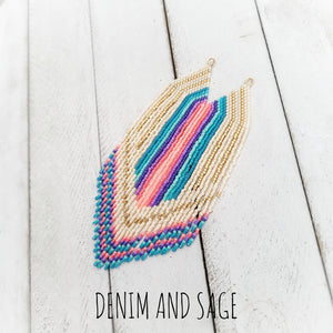 Summer ombre dangle beaded earrings. Indigenous handmade.