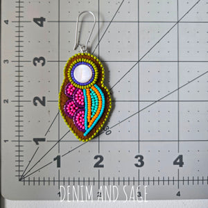 Neon flower (smaller) applique beaded earrings. Indigenous handmade.