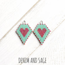 Load image into Gallery viewer, Sea opal and pink heart beaded earrings. Indigenous handmade.
