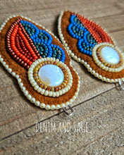 Load image into Gallery viewer, Rusy flower (smaller) applique beaded earrings. Indigenous handmade.
