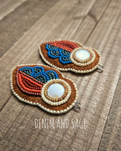 Load image into Gallery viewer, Rusy flower (smaller) applique beaded earrings. Indigenous handmade.
