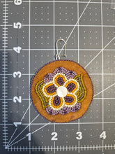 Load image into Gallery viewer, Purple flower applique beaded earrings. Indigenous handmade.
