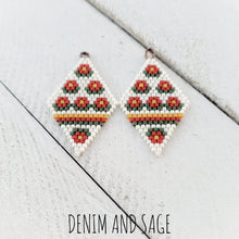 Load image into Gallery viewer, Red yellow and green flower beaded delica earrings. Indigenous Handmade
