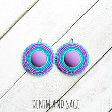 Load image into Gallery viewer, Purple and seafoam earrings. Indigenous handmade.
