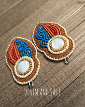 Load image into Gallery viewer, Rusy flower (smaller) applique beaded earrings. Indigenous handmade.
