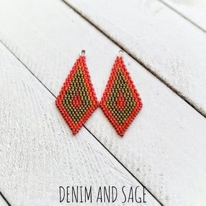 Red and green beaded earrings. Indigenous Handmade.