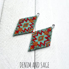 Load image into Gallery viewer, Turquoise, red and burnt orange beaded earrings. Indigenous handmade.
