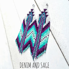 Load image into Gallery viewer, Turquoise and purple beaded earrings. Indigenous handmade.
