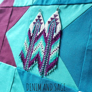 Turquoise and purple beaded earrings. Indigenous handmade.