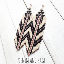 Load image into Gallery viewer, Rose gold, matte black and cream beaded earrings. Indigenous handmade.

