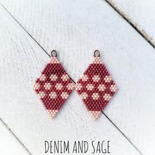 Load image into Gallery viewer, Cranberry red and pink flower beaded delica earrings. Indigenous Handmade
