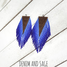 Load image into Gallery viewer, Bronze and blue beaded earrings. Indigenous handmade.
