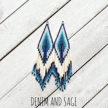 Load image into Gallery viewer, Blue quill beaded earrings. Indigenous handmade.
