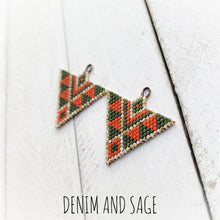Load image into Gallery viewer, Green and orange beaded earrings. Indigenous handmade
